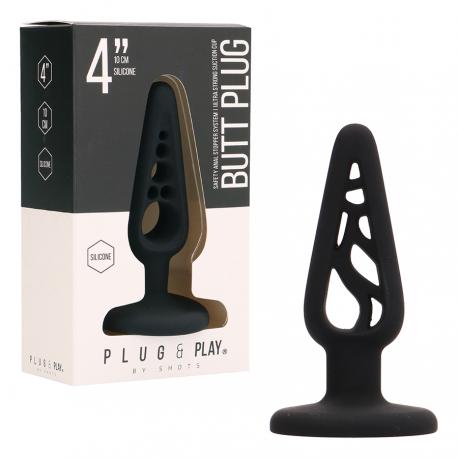 PLUG ANAL EM SILICONE PLUG & PLAY 4” PRETO