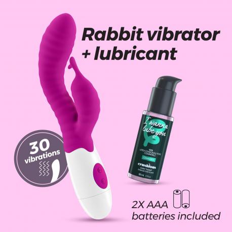 VIBRADOR COM ESTIMULADOR DE CLITÓRIS GUMMIE ROXO E LUBRIFICANTE À BASE DE ÁGUA INCLUÍDO CRUSHIOUS